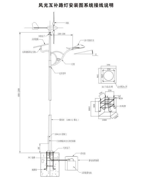 led風(fēng)光互補太陽能路燈安裝圖